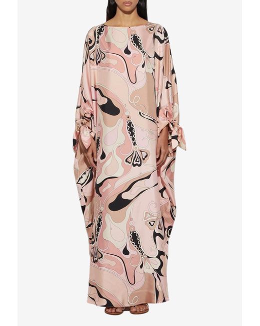 Emilio Pucci Multicolor Orchidee Print Silk Kaftan