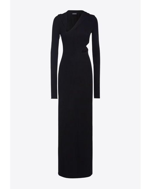 Versace Black Cut-Out Hooded Maxi Dress