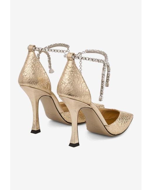 Jimmy Choo White Stevie 100 Crystal-Embellished Metallic Pumps
