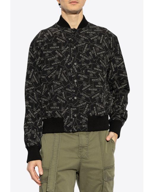 Balmain Black Monogram Bomber Jacket for men