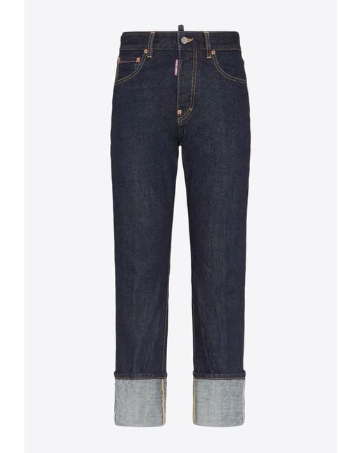 DSquared² Blue Logo Patch Straight-Leg Jeans