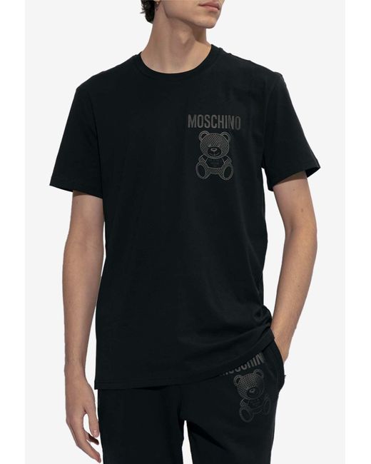Moschino Black Teddy Bear Print Crewneck T-Shirt for men