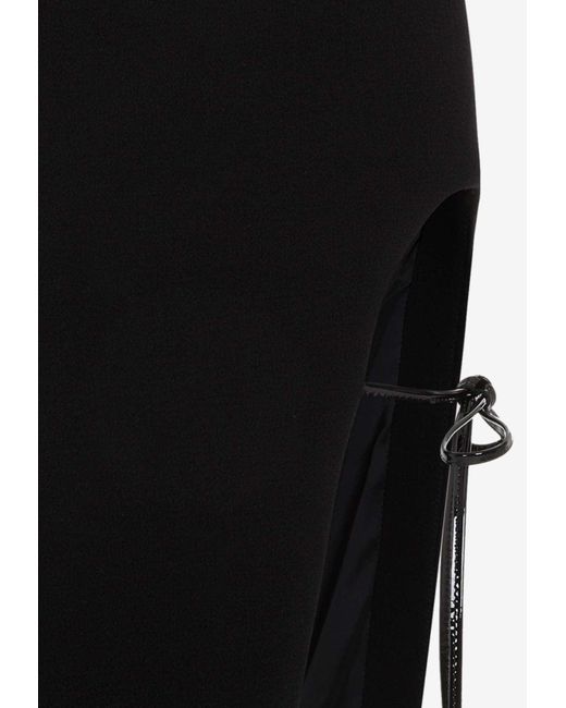 David Koma Black Floral Applique Asymmetric Midi Dress