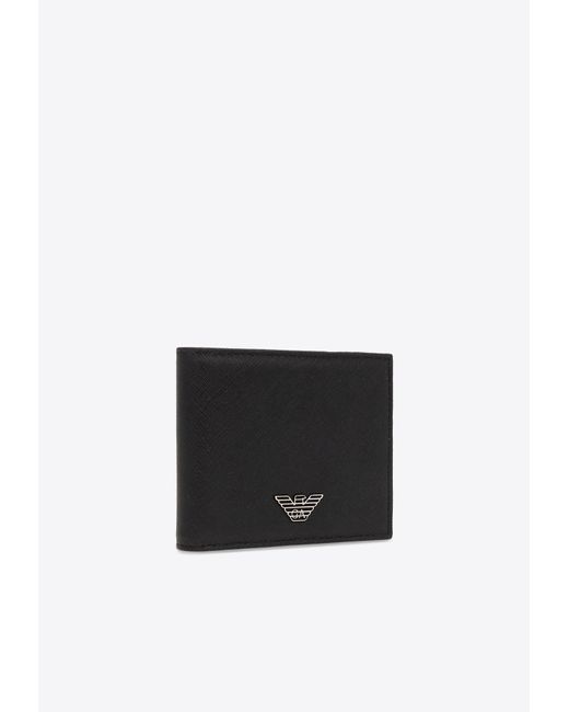 Emporio Armani White Logo Plaque Leather Bi-Fold Wallet for men