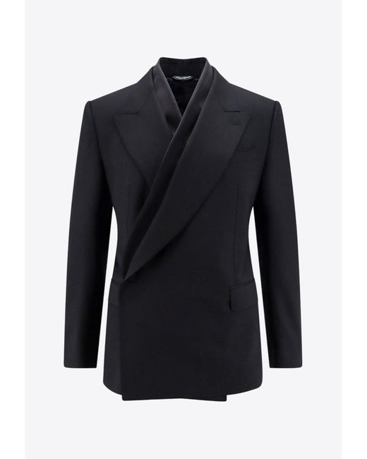 Dolce & Gabbana Blue Double-Breasted Wrap-Style Blazer for men