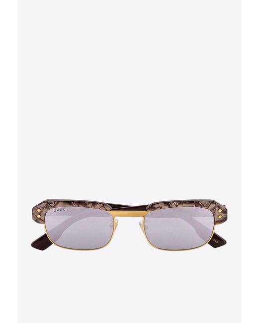 Gucci White Marble-Effect Rectangular Sunglasses