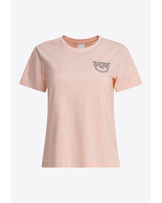 Pinko Pink Embellished Love Birds T-Shirt