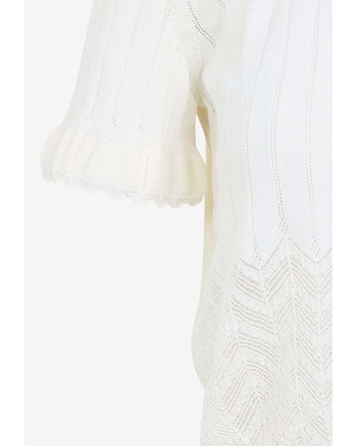 McQueen White Pointelle High-Neck Top