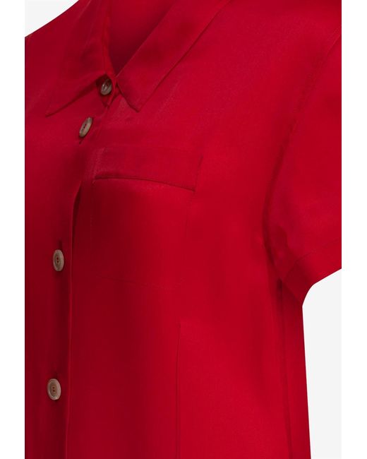 Khaite Red Effy Silk Midi Dress