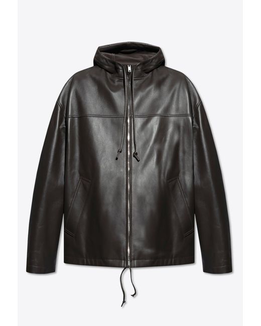 Bottega Veneta Black Hooded Leather Jacket With Hood for men