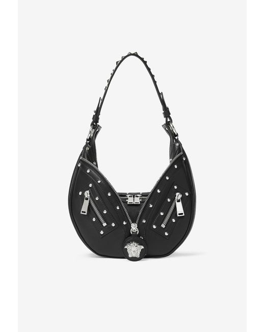 Versace Small Repeat Hobo Leather Shoulder Bag in Black Lyst