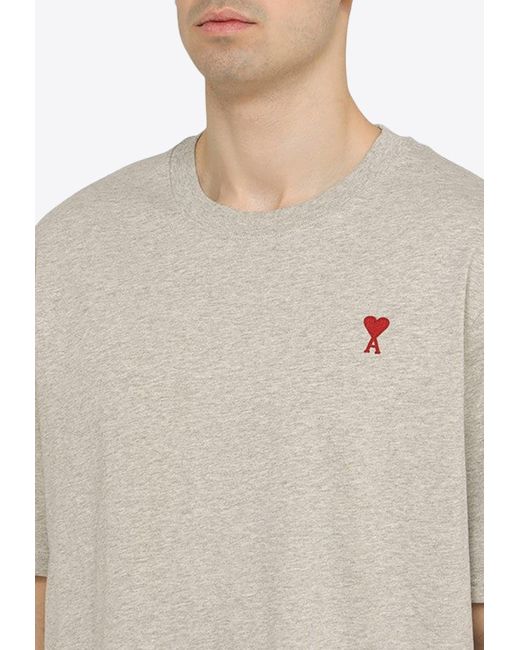 AMI Gray Logo Embroidered Crewneck T-Shirt for men