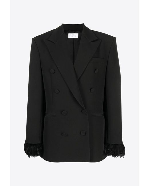 Guiseppe Di Morabito Black Double-Breasted Blazer With Feather Cuffs