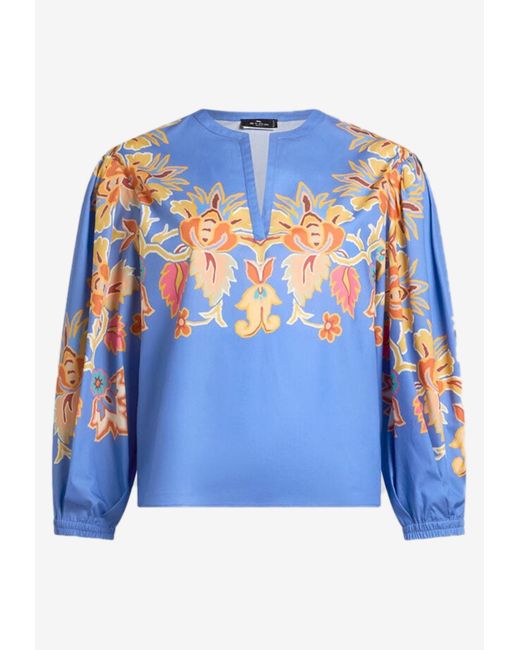 Etro Blue Cotton Blouse With Print
