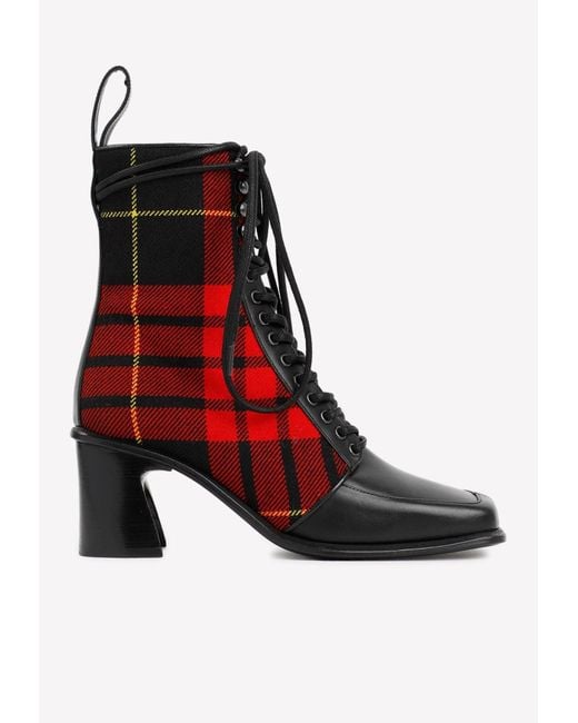 MARINE SERRE Red Tartan Spoor Laced-up Boots