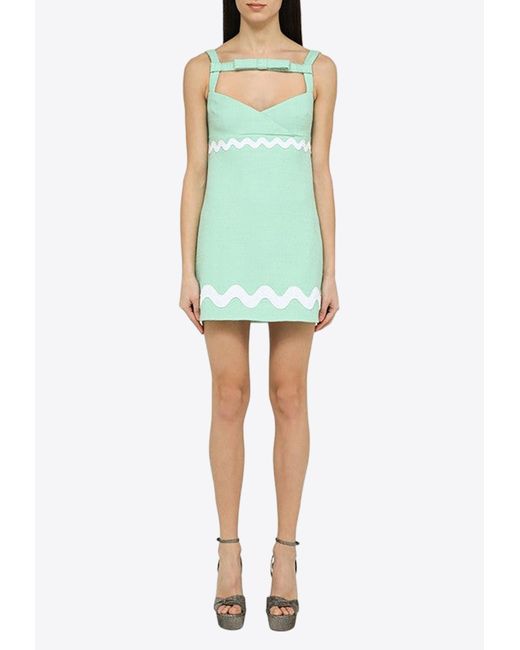 Patou Green Wave Summer Mini Dress With Bow Detail
