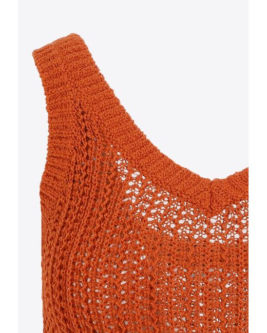 Max Mara Red Arrigo Crochet V-Neck Top