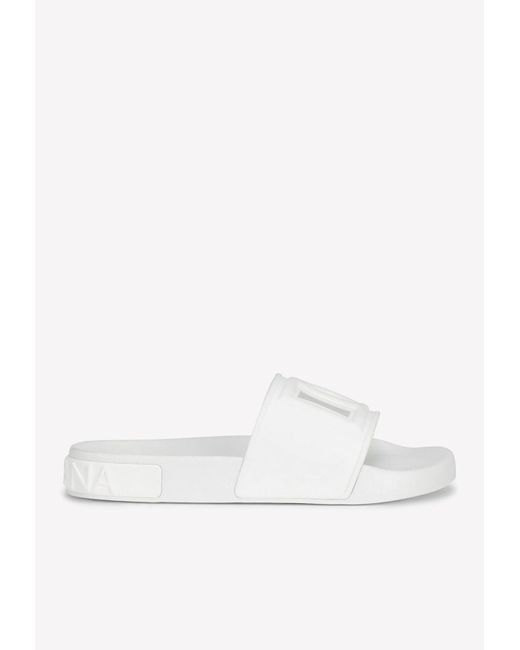 Dolce & Gabbana Dg Logo Rubber Slides in White | Lyst UK