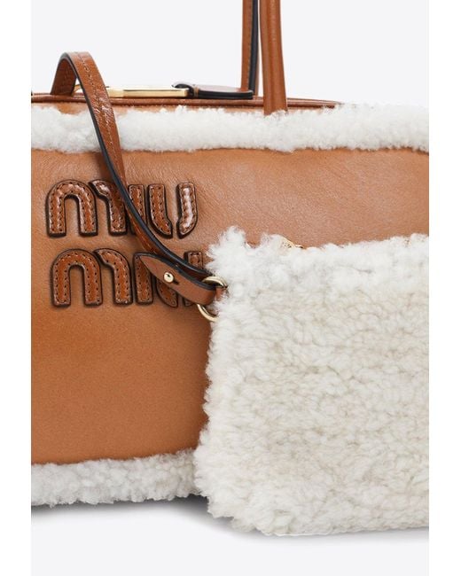 Miu Miu White Beau Shearling-Trimmed Shoulder Bag
