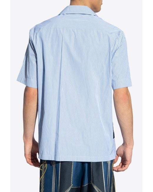 Versace Blue Nautical Striped Paneled Shirt for men