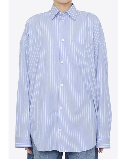 Balenciaga Blue Oversized Long-Sleeved Stripe Shirt