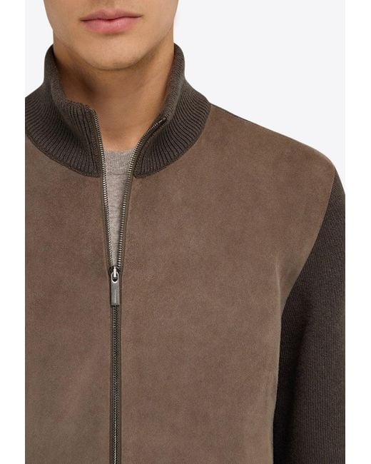 Ferragamo Brown Bomber Jacket With Leather Insert for men