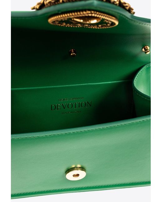 Dolce & Gabbana Green Small Devotion Leather Top Handle Bag