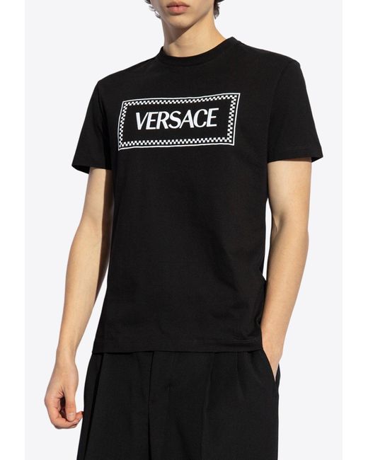 Versace Black Logo-Embroidered Crewneck T-Shirt for men