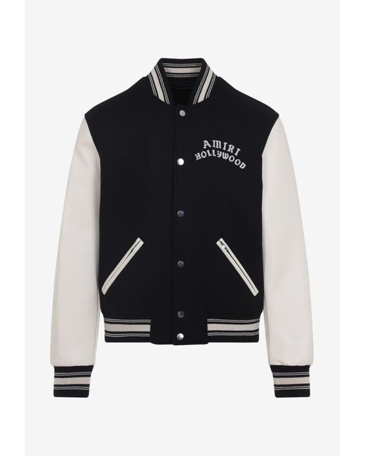 Amiri Black Hollywood Embroidered Bomber Jacket for men