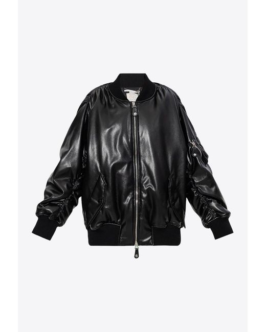 Stella McCartney Black Zip-Up Leather Bomber Jacket