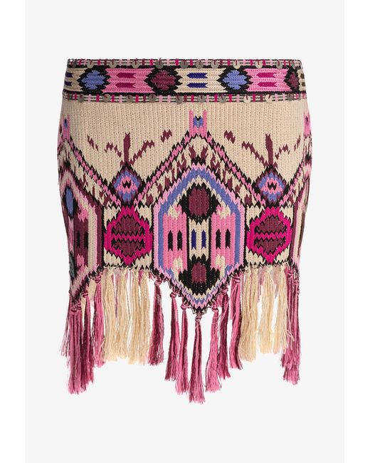 Isabel Marant Pink Yolana Embroidered Fringed Mini Skirt