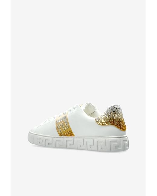 Versace White Crystal Greca Sneakers