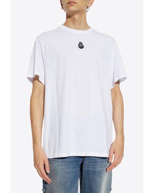 Alexander McQueen White Embroidered Skull T-Shirt for men