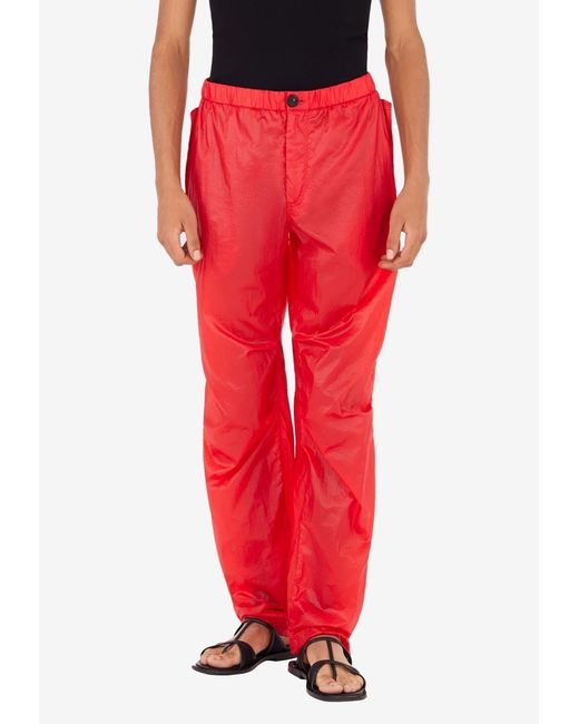 Ferragamo Red Drawstring Straight-Leg Pants for men