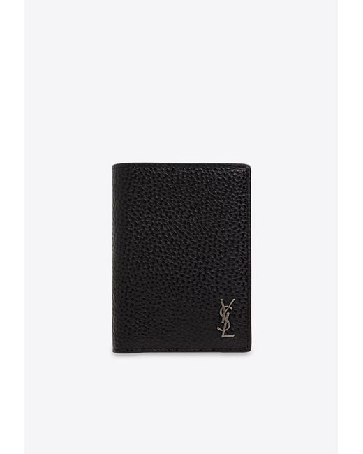 Saint Laurent Black Tiny Cassandre Leather Cardholder for men