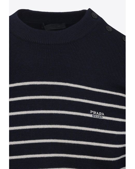 Prada Blue Striped Wool Sweater for men