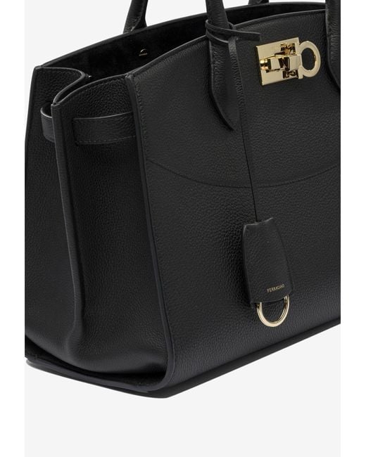 Ferragamo Black Large Studio Leather Top Handle Bag