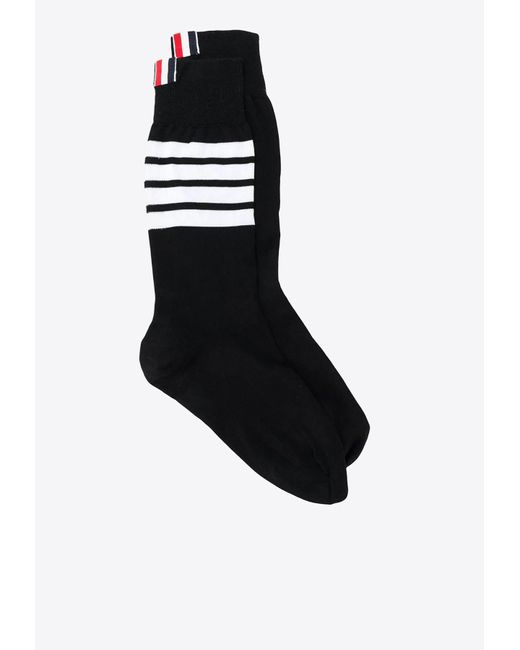 Thom Browne Black 4-Bar Stripe Mid-Calf Socks