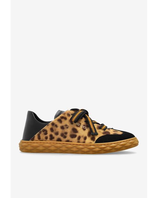 Jimmy Choo Brown Diamond Light Flex Animal-Print Sneakers
