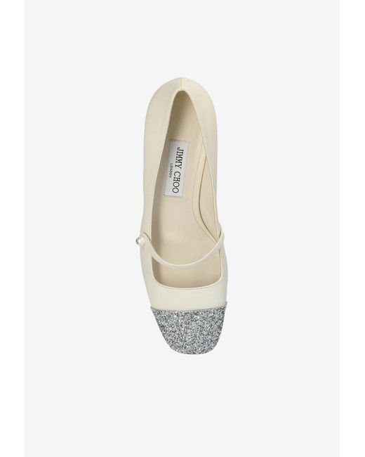 Jimmy Choo White Elisa 45 Glittered Leather Pumps
