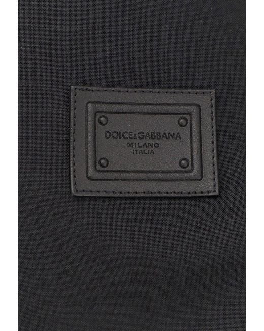 Dolce & Gabbana Blue Logo Patch Zip-Up Bomber Jacket for men