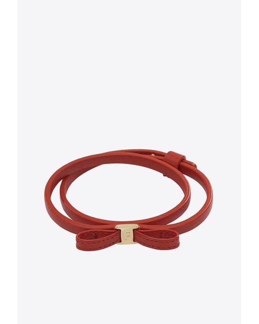 Ferragamo Red Leather Bow Bracelet