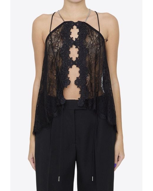 The Attico Black Cut-Out Sleeveless Lace Top