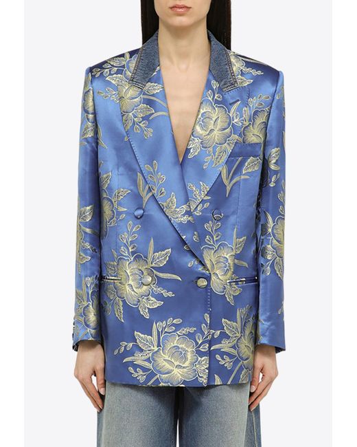 Etro Blue Floral Jacquard Double-Breasted Blazer