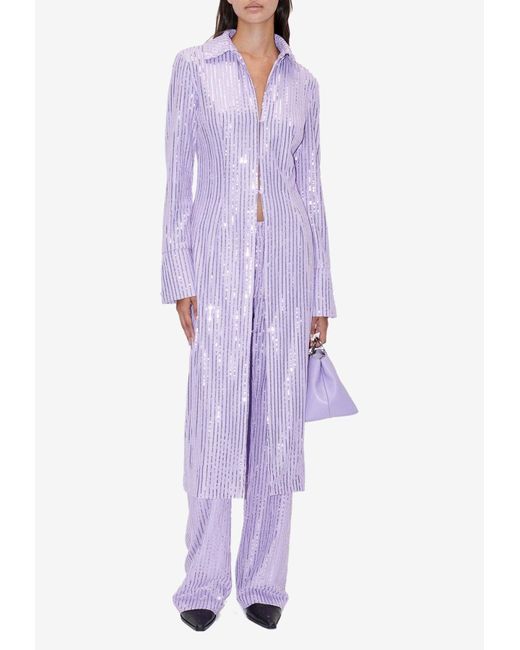 Stine Goya Purple Sonja Sequined Midi Shirt Dress
