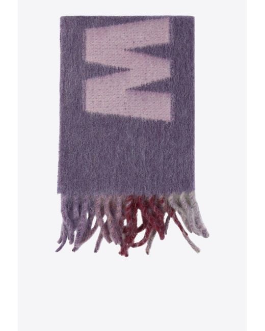 Marni Purple Maxi Logo Mohair And Wool Scarf