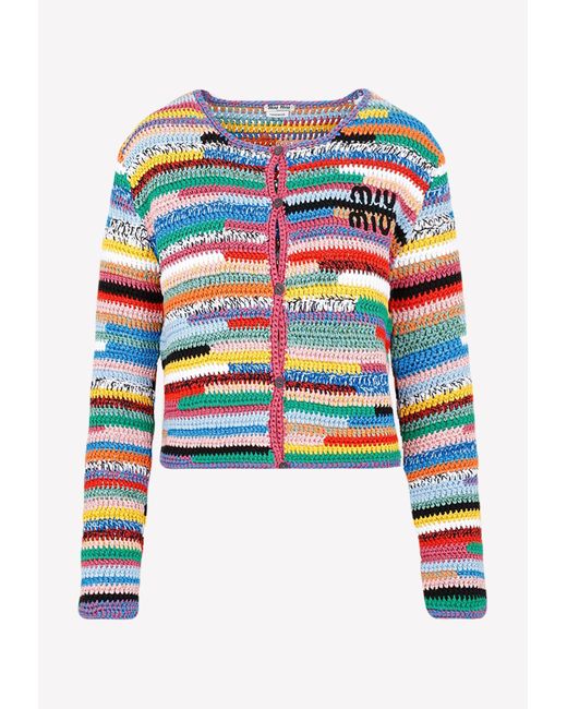 Miu Miu Cotton Crochet Knit Cardigan Lyst