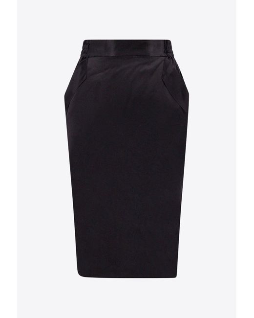 Saint Laurent Black Silk Satin Crepe Pencil Skirt