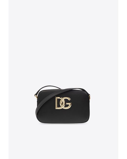 Dolce & Gabbana Black Dg Logo Calf Leather Crossbody Bag