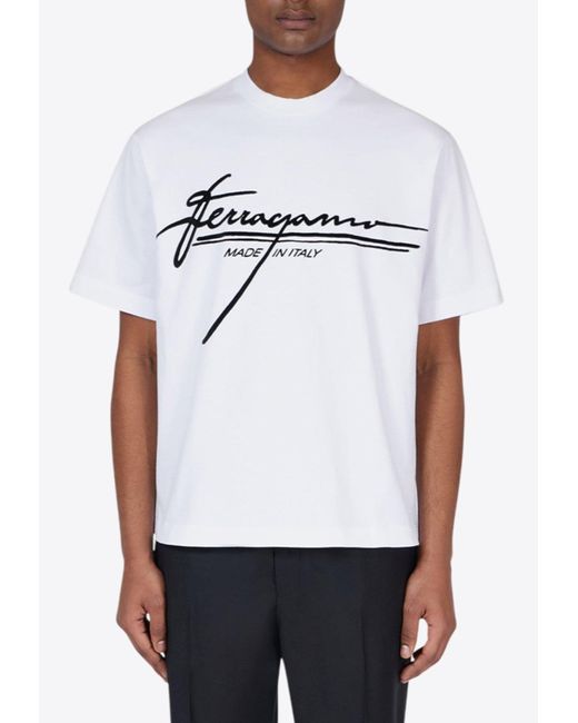 Ferragamo Men's White Signature Logo Print T-Shirt